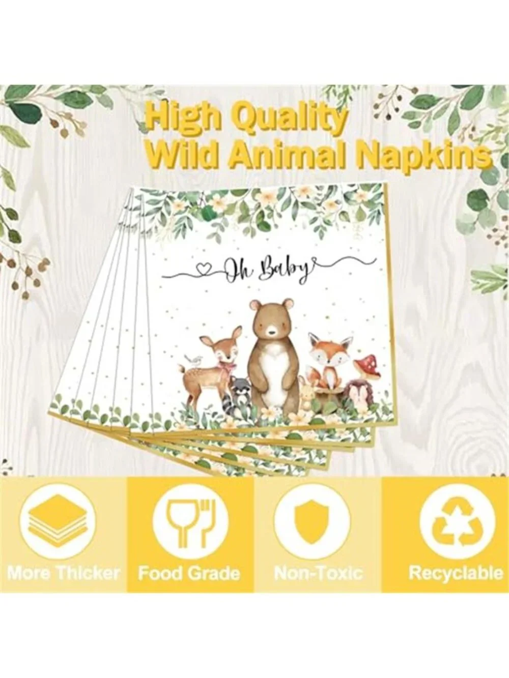 Woodland Baby Shower Plates Napkins Cups Safari Animal Party Tableware Set